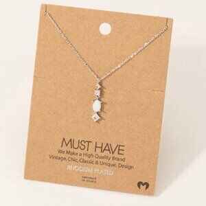 RHODIUM PLATED OPAL PENDANT NECKLACE